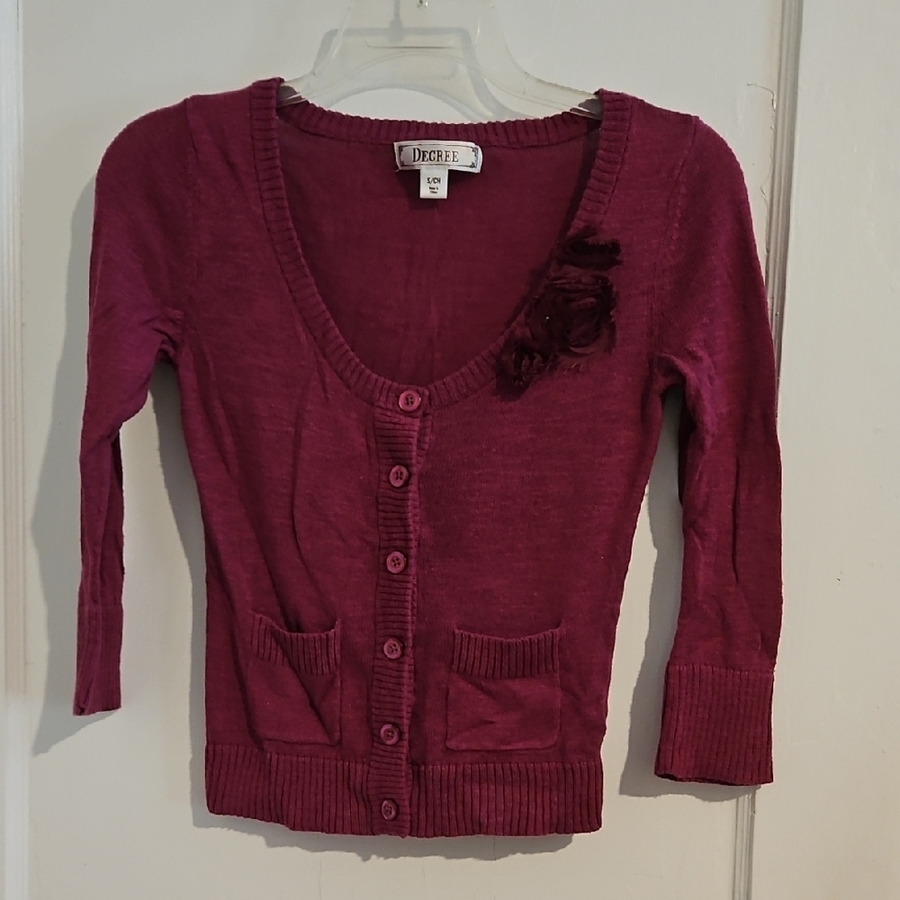 Decree Fuchsia Cardigan Sweater V-Neck Lightweight